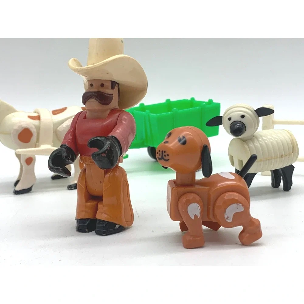Vintage 1979 Fisher Price Little People Farm Toy Lot Cowboy Horse Wagon Fence